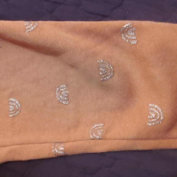 H&M-Used-Kids Peach Joggerswith Silver Rainbow Print. - Picture 4 of 4